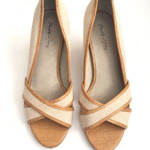 Elizabeth and James Wedge Linen Leather Heels